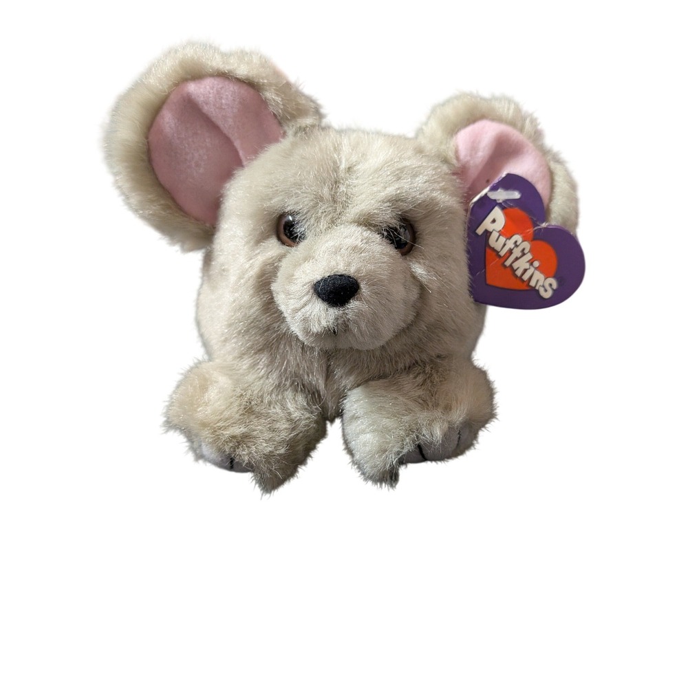 Swibco Puffkins Mouse Plush Round Tan Bean Bag Toy Vintage Heart Tag 1990s